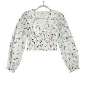 Aritzia Wilfred Wistful Crop Top Women Small Floral Print V Neck Smocked Waist‎